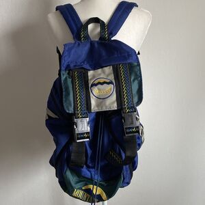 MARKER Mountain Gear Backpack Vtg Blue/ Green Ski Climbing Trek Gear Sack Bag